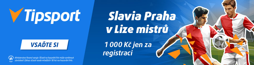Tipsport — Slavia Praha v Lize mistrů, 1 000 Kč jen za registraci