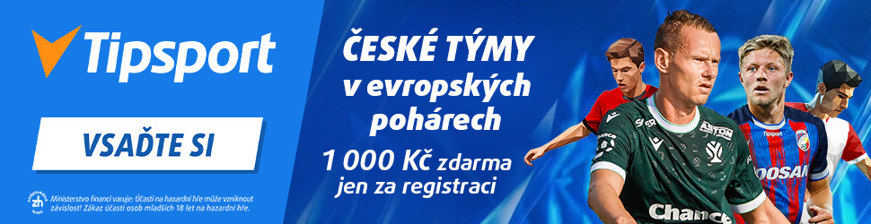 Tipsport — české týmy v pohárové Evropě, 1 000 Kč za registraci