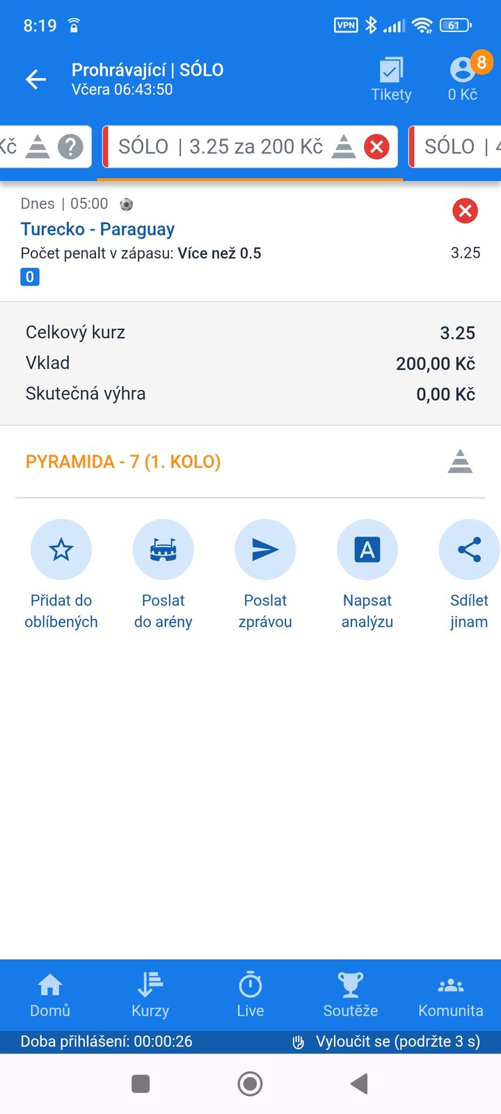 Tiket SÓLO 3.25 — v zápase Turecko–Paraguay padne penalta, vklad 200 Kč