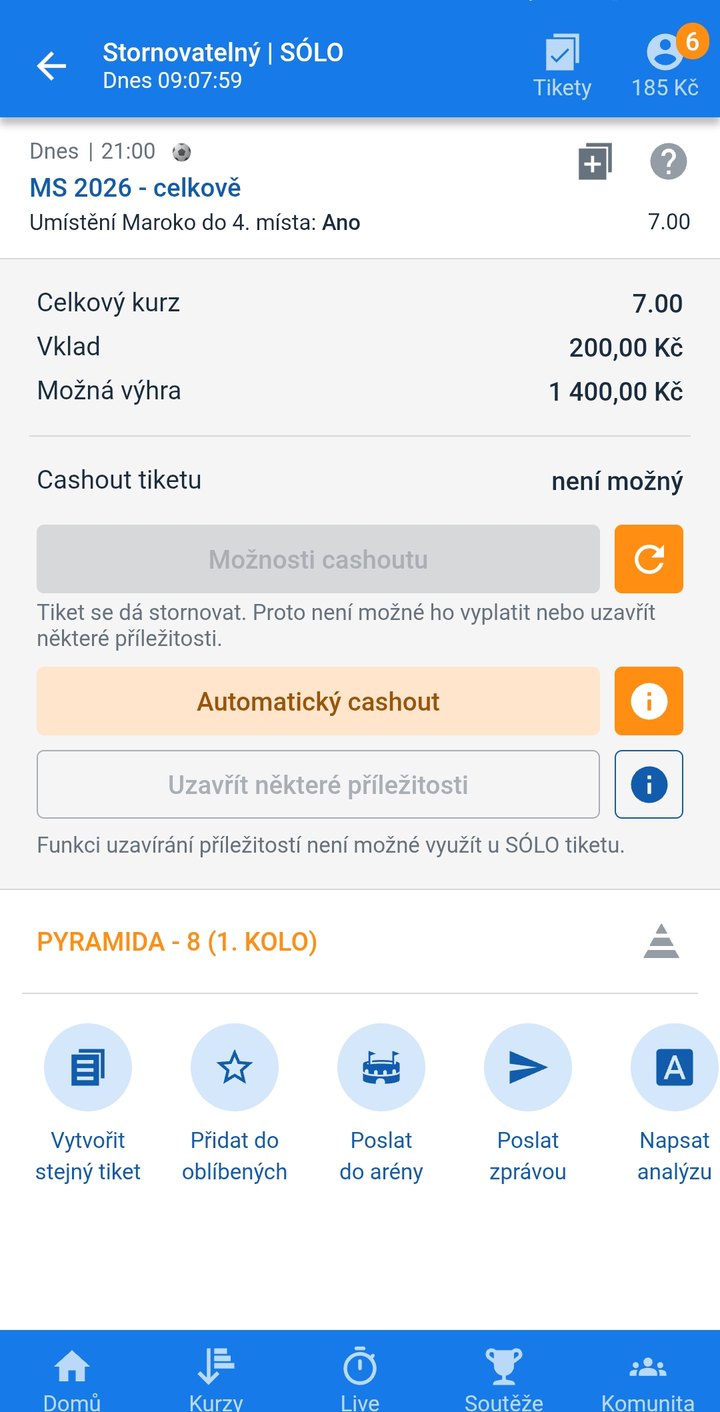 Tiket SÓLO 7.00 — Maroko se umístí do 4. místa na MS 2026, vklad 200 Kč