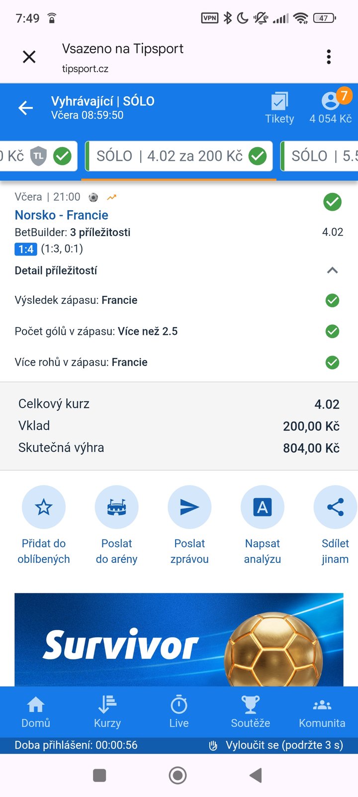 Tiket SÓLO · Bet Builder 4.02 — MS fotbal 2026, sázkařský deník LP75