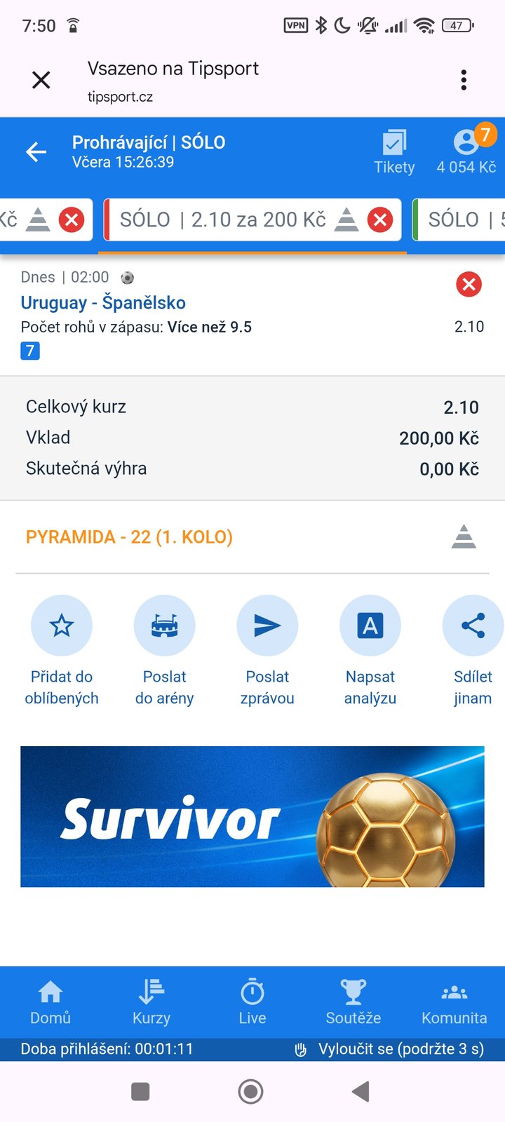 Tiket SÓLO · rohy · pyramida 2.10 — MS fotbal 2026, sázkařský deník LP75