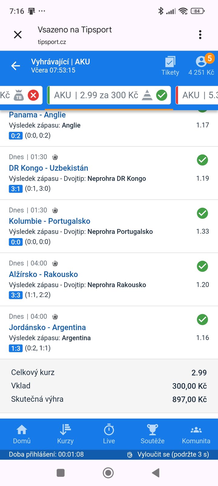 Tiket AKU · 6 zápasů · Tipbank 2.99 — MS fotbal 2026, sázkařský deník LP75