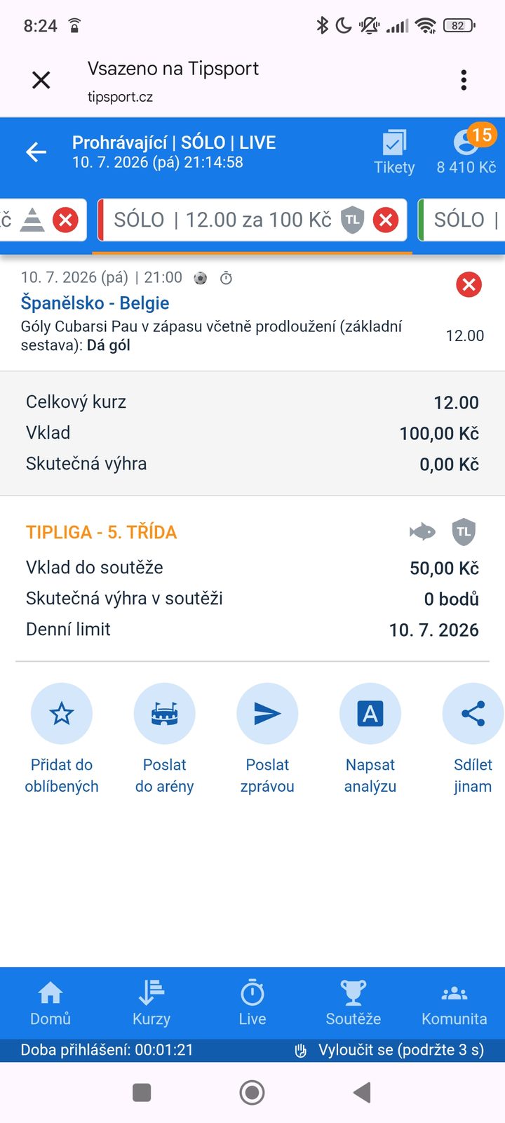 Tiket SÓLO LIVE · Cubarsí dá gól 12.00 — MS fotbal 2026, sázkařský deník LP75