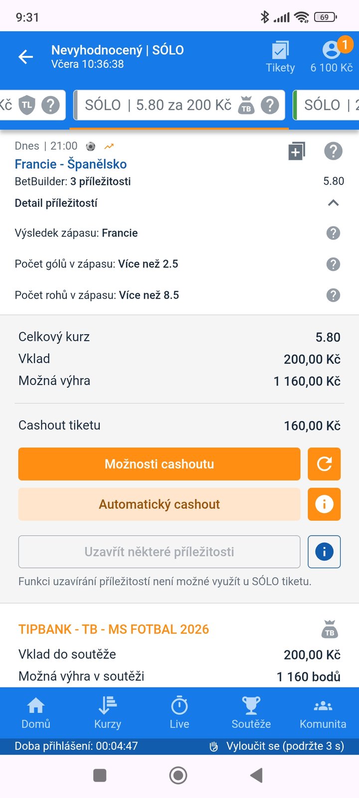 Tiket BetBuilder Francie–Španělsko 5.80 — MS fotbal 2026, sázkařský deník LP75