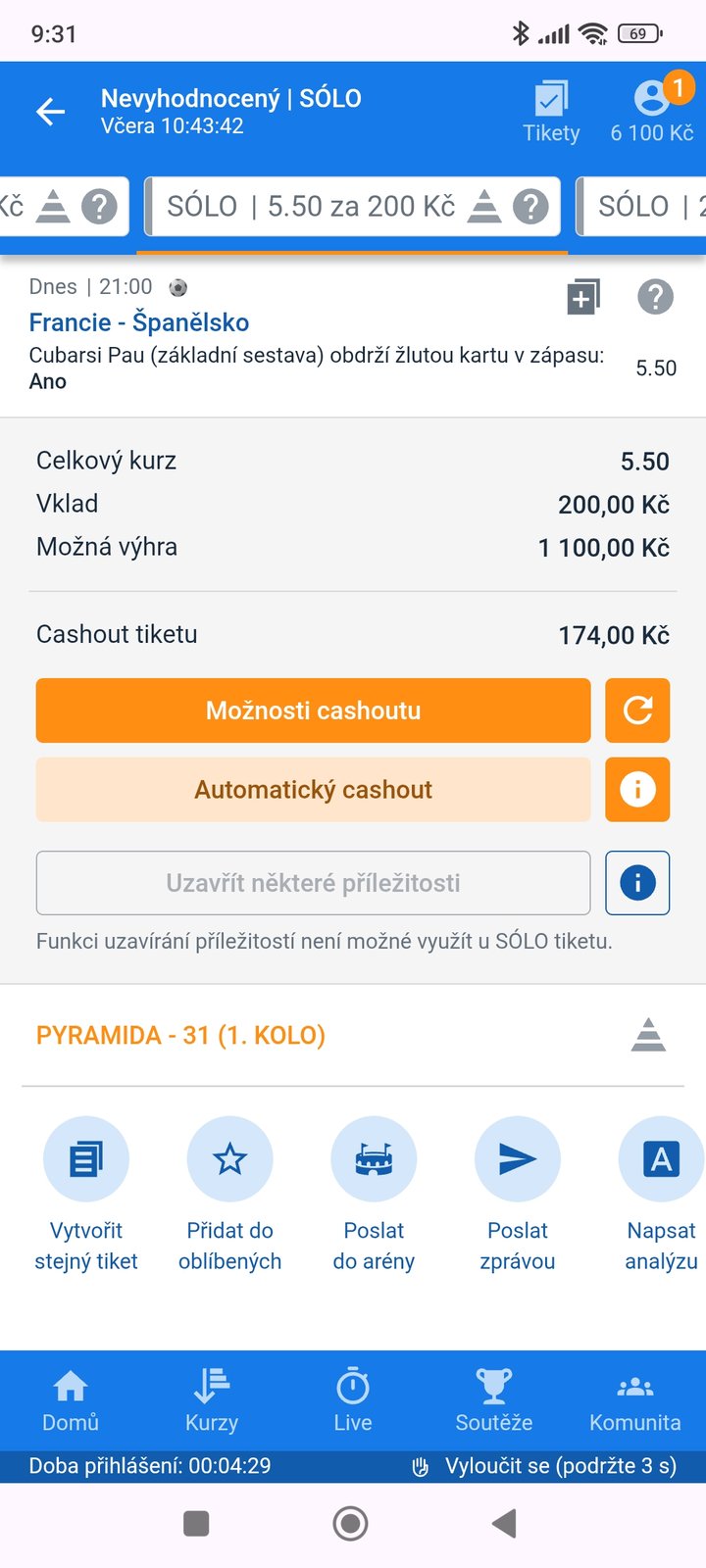 Tiket SÓLO · Cubarsí žlutá karta 5.50 — MS fotbal 2026, sázkařský deník LP75