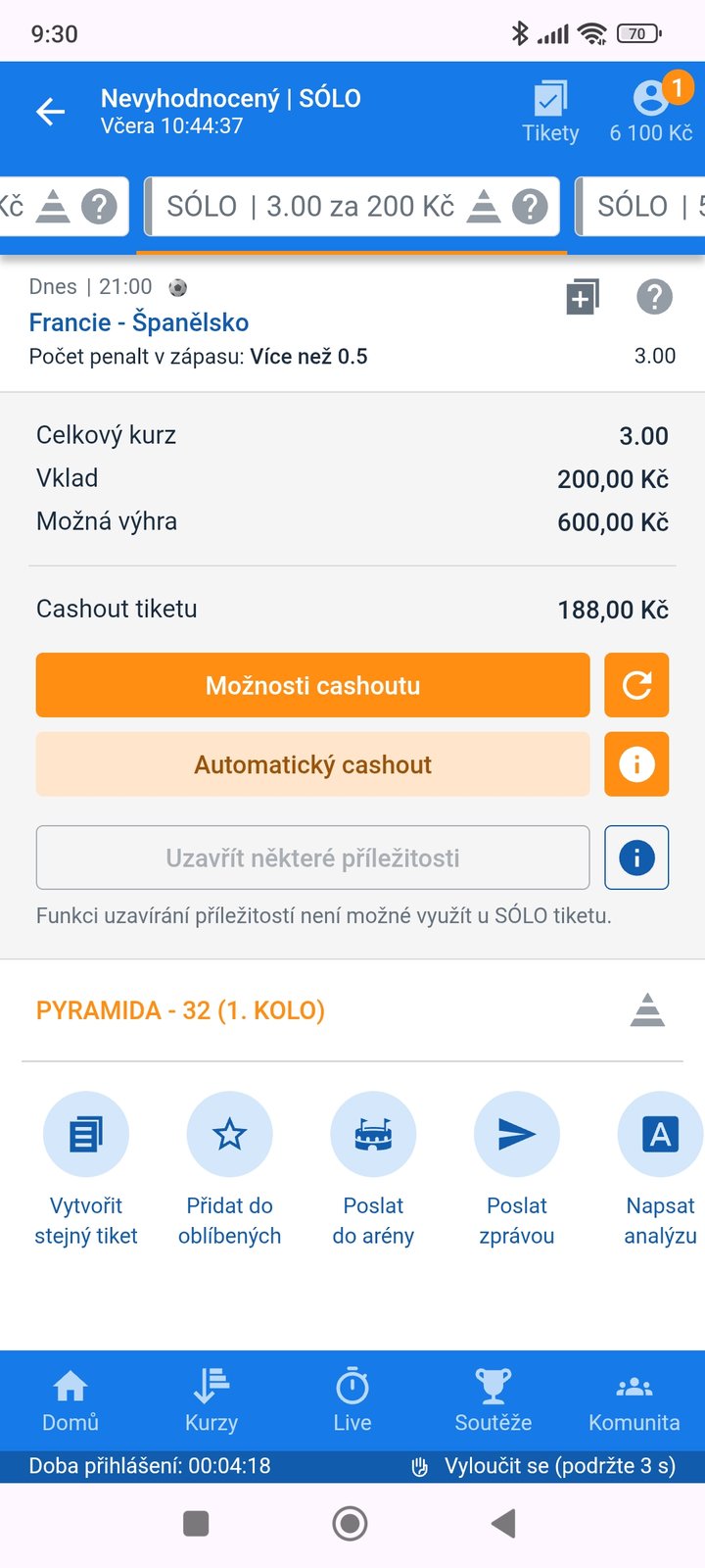 Tiket SÓLO · penalta v zápase Francie–Španělsko 3.00 — MS fotbal 2026, sázkařský deník LP75