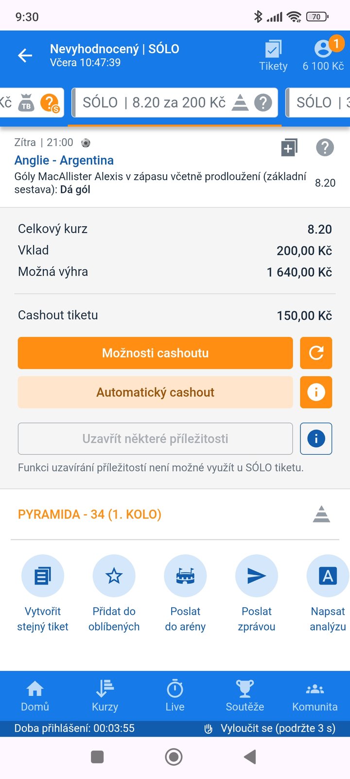 Tiket SÓLO · Mac Allister dá gól 8.20 — MS fotbal 2026, sázkařský deník LP75